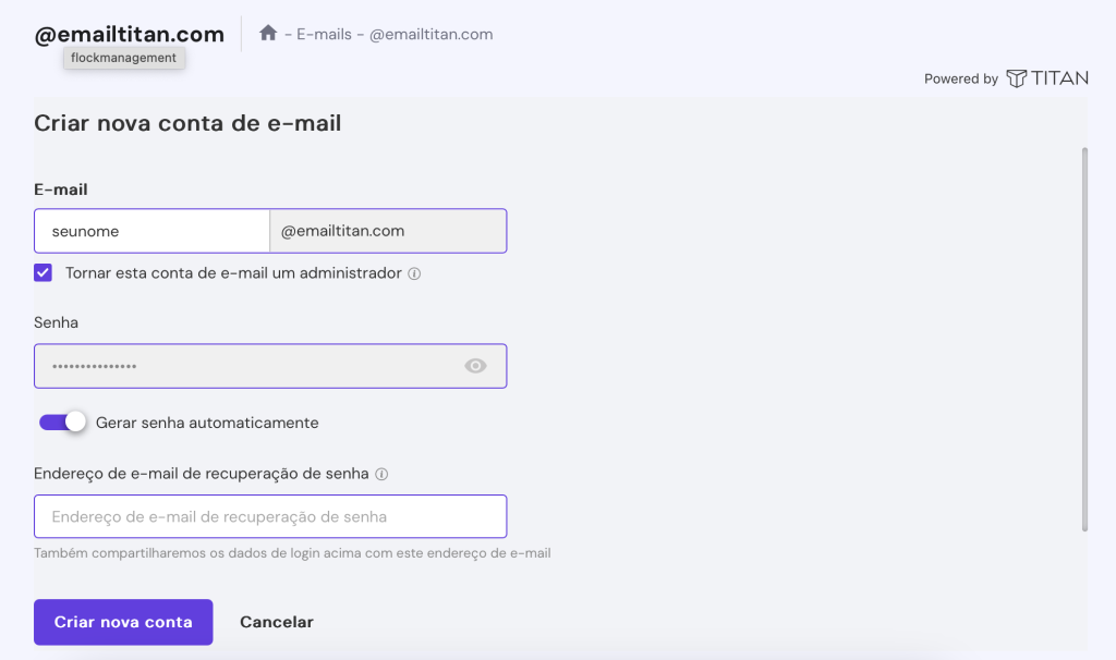 criando conta no email titan da hostinger pelo hpanel