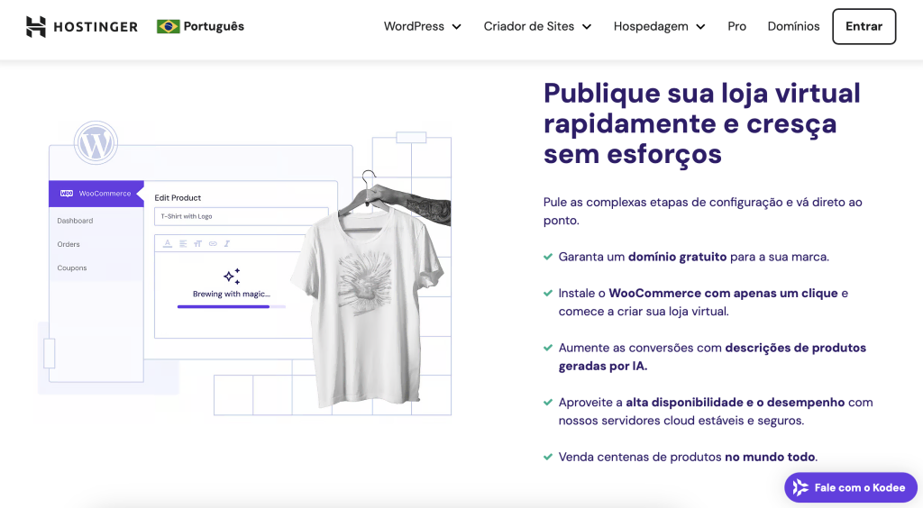 página da hospedagem woocommerce no site da hostinger