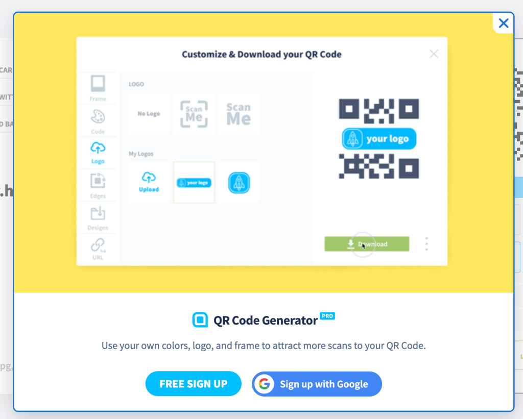 tela de download do QR code generator