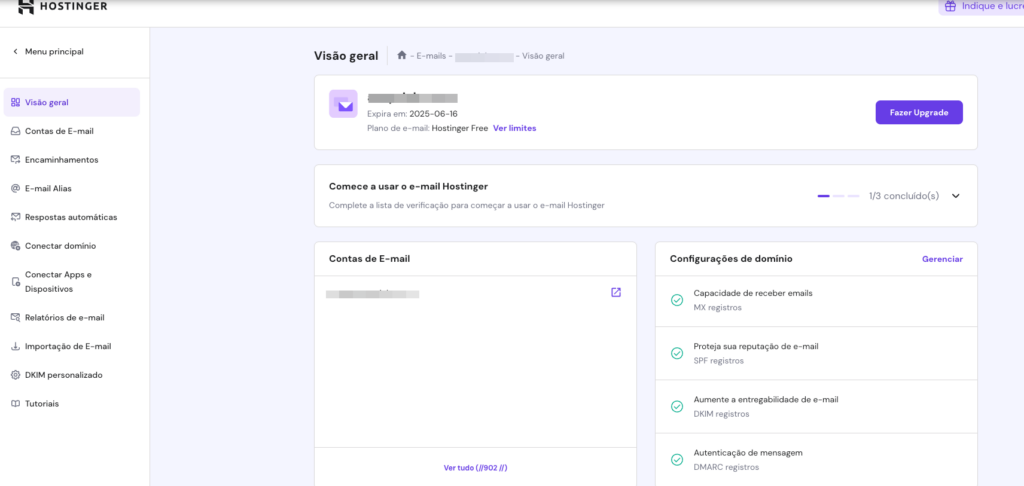 Visão geral da seção E-mails no hPanel