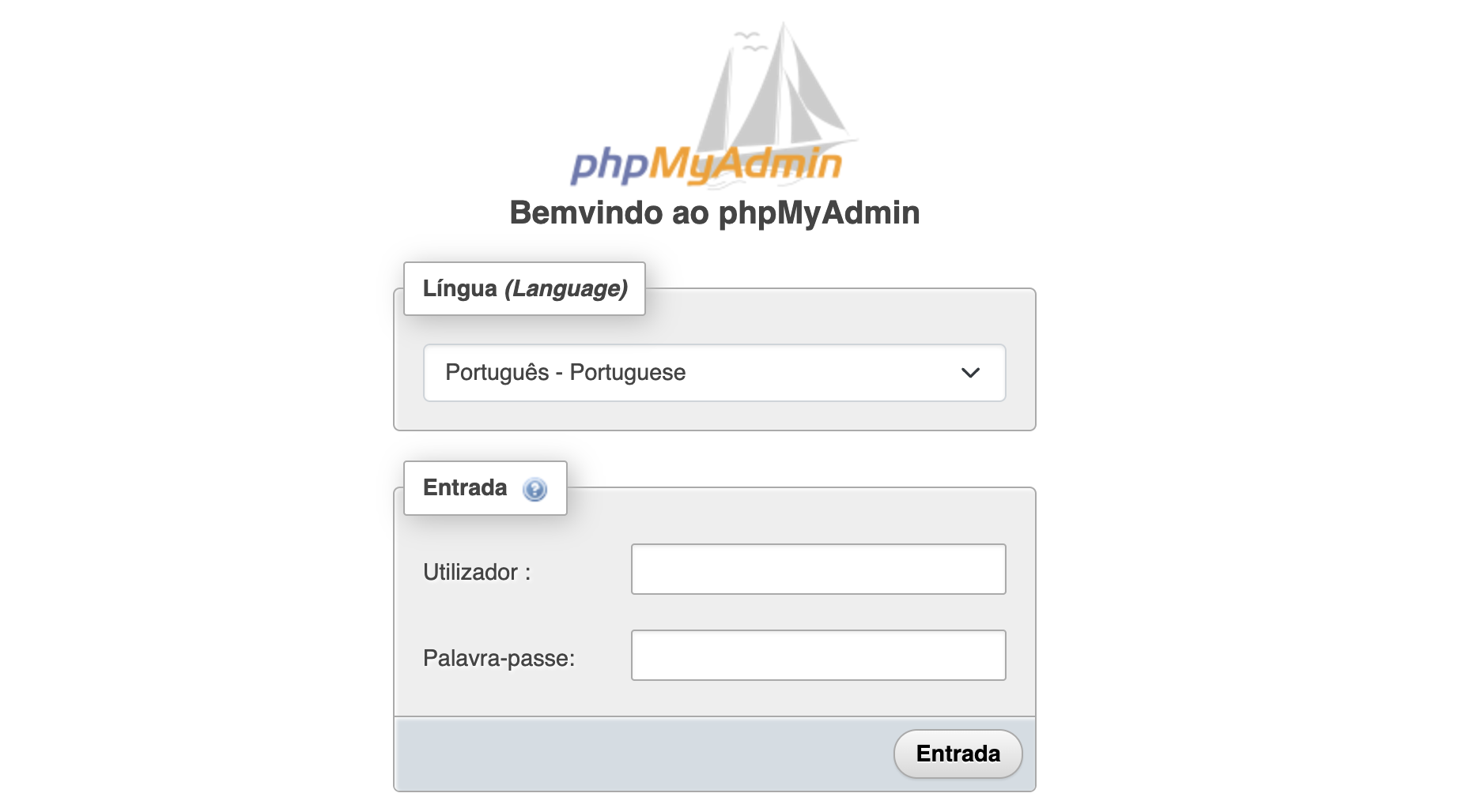 Tela de login do phpMyAdmin