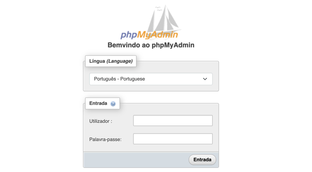 Tela de login do phpMyAdmin