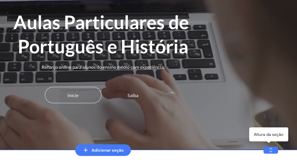 ajustando a altura de uma seção no criador de sites da hostinger