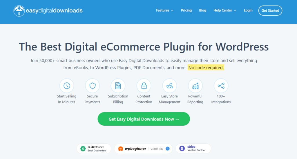 página inicial do plugin Easy Digital downloads para wordPress