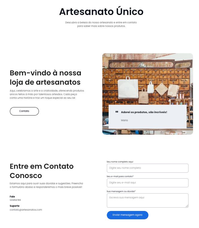 Página criada com IA para uma loja de artesanatos