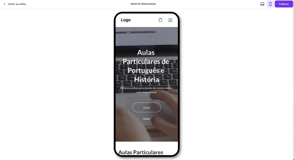 modo de visualização móvel no criador de sites da hostinger