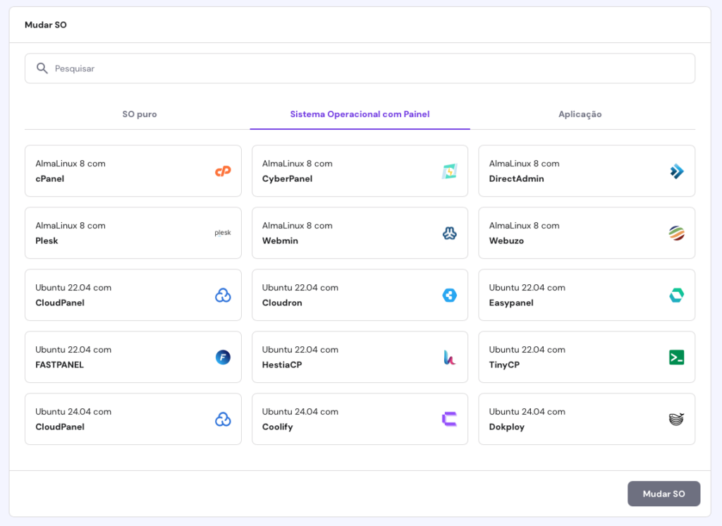 mudar sistema operacional com painel no hpanel (vps)