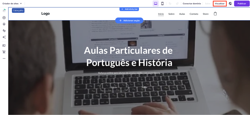 botão visualizar em destaque no criador de sites da hostinger