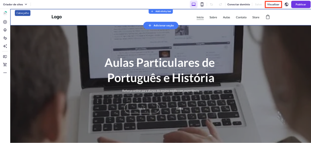 botão visualizar em destaque no criador de sites da hostinger