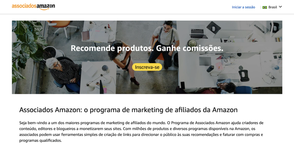 página do associados amazon