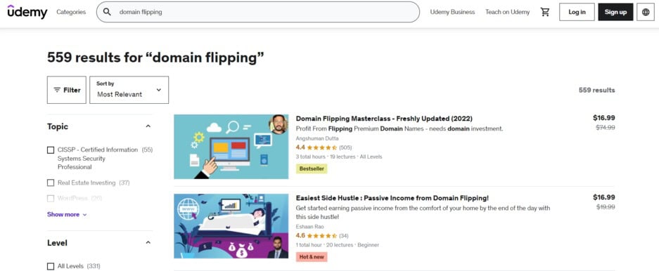 curso de flipping de domínio na udemy